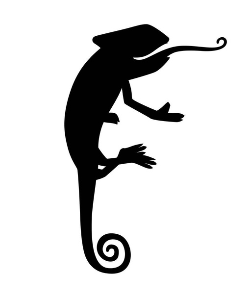 Silhouette nera carino piccolo camaleonte lucertola cartone animato animale disegno piatto vettore illustrazione isolato su sfondo bianco. - Vettoriali, immagini