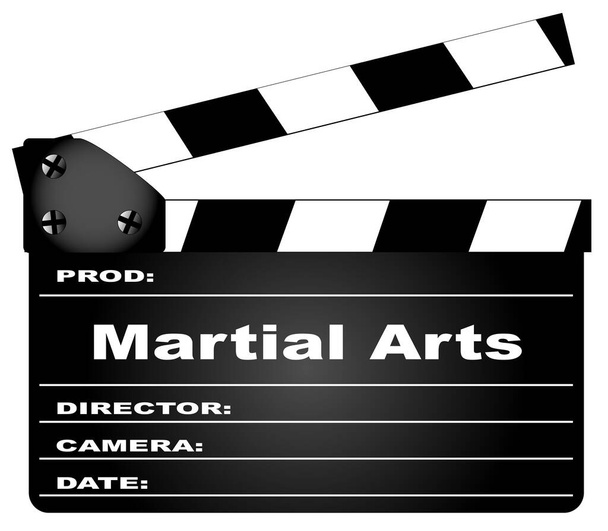 Egy tipikus film clapperboard a legenda Martial Arts elszigetelt fehér. - Vektor, kép