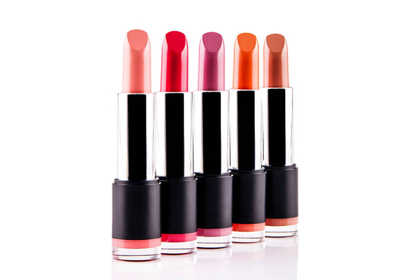 Set of colorful lipsticks on white background, isolated - Photo, Image