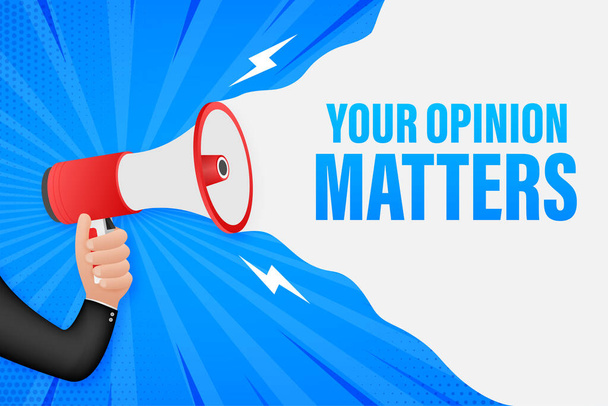 Hand Holding Megaphone with your opinion matters. Megaphone banner. Web design. Vector stock illustration - Vector, Image