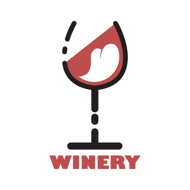Logo of winery, company for the sale of alcohol or plant of wine production. Corporate identity of online beverage shop. Glass of wine with heart inside in flat linear style. Isolated object on white - Вектор, зображення