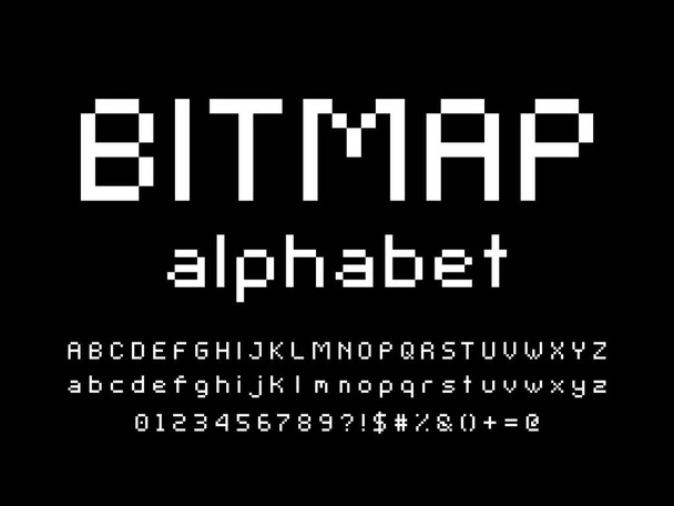 czcionka w stylu pixel z dużymi literami, małymi literami, numerami i symbolem - Wektor, obraz