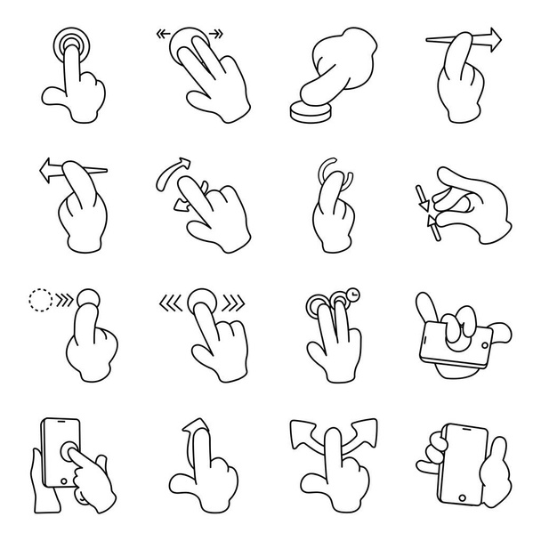 Ось пачка різноманітних, креативних і корисних наборів каракулів, що представляють жести рук. Ці каракулі використовуються як знаки для демонстрації, символізації, навігації, пояснення та інтерпретації інформації. Щасливе звантаження
  - Вектор, зображення