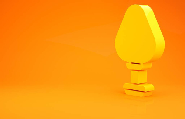 オレンジの背景に分離された黄色のアナルプラグアイコン。しかし、プラグサイン。フェチアクセサリー。男性と女性のためのセックスおもちゃ。最小限の概念。3Dイラスト3Dレンダリング - 写真・画像