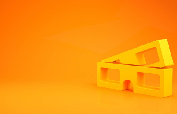 Żółta ikona okularów 3D odizolowana na pomarańczowym tle. Koncepcja minimalizmu. Ilustracja 3d - Zdjęcie, obraz