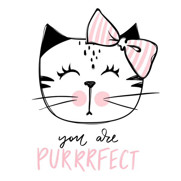 Vektor süße Katze Illustration. Handgezeichnetes stilvolles Kätzchen. Doodle Kitty. - Vektor, Bild