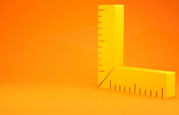 Ikona pravítka žlutého rohu izolovaná na oranžovém pozadí. Setsquare, úhlové pravítko, tesařství, měřicí zařízení, měřítko. Minimalismus. 3D ilustrace 3D vykreslení - Fotografie, Obrázek