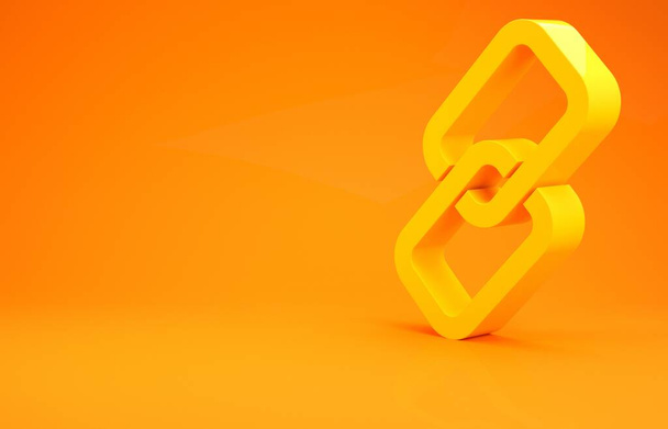 Sárga Lánc link ikon elszigetelt narancssárga alapon. Egyedülálló kapcsolat. Minimalizmus koncepció. 3d illusztráció 3D render - Fotó, kép