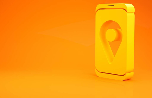 Yellow Infographic of city map navigation icon isolated on orange background. Mobile App Interface concept design. Geolacation concept. Minimalism concept. 3d illustration 3D render - Photo, Image