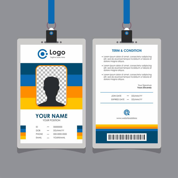 Simple Colorful Blue and Yellow Line Id Card Design, Professional Identity Card Template Vector for Employee and Others - Vector, Image