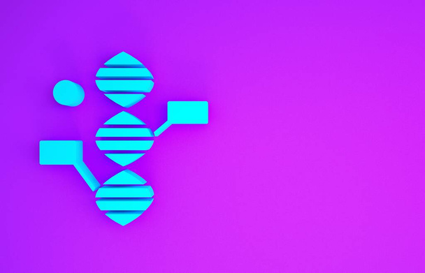 Blue DNA symbol icon isolated on purple background. Minimalism concept. 3d illustration 3D render - Photo, Image