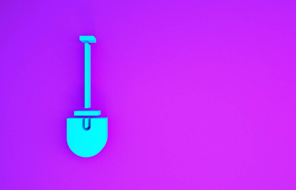 Blue Shovel icon isolated on purple background. Gardening tool. Tool for horticulture, agriculture, farming. Minimalism concept. 3d illustration 3D render - Photo, Image