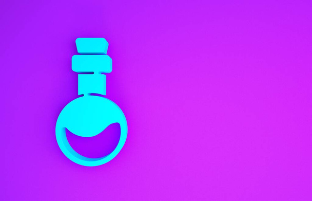 Botella azul con ícono de poción de amor aislado sobre fondo púrpura. Símbolo de San Valentín. Concepto minimalista. 3D ilustración 3D render - Foto, Imagen