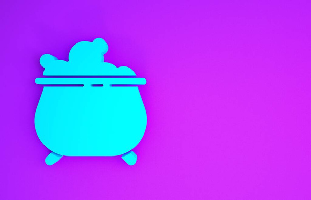 Blue Witch cauldron icon isolated on purple background. Happy Halloween party. Minimalism concept. 3d illustration 3D render - Photo, Image