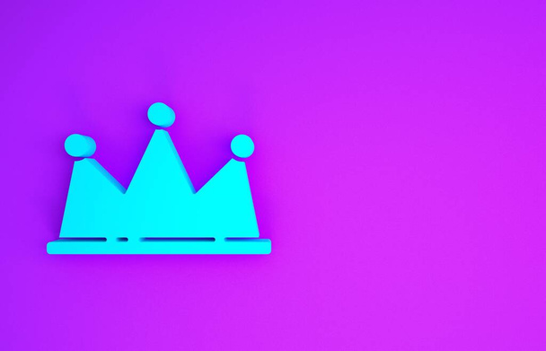 Ікона Blue Crown ізольована на фіолетовому фоні. Концепція мінімалізму. 3D-рендеринг - Фото, зображення