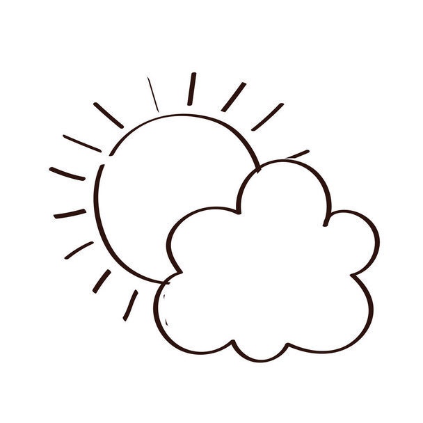 sol de verano con el icono de estilo de línea de nube
 - Vector, Imagen