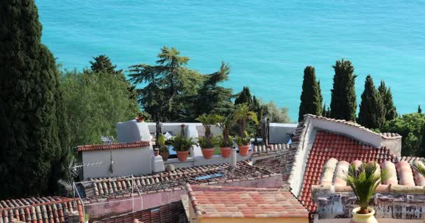 Terrace Over The Mediterranean Sea In The Old Village Of Roquebrune-Cap-Martin On The French Riviera In The Alpes-Maritimes In France, Europe - DCi 4K Resolution - Footage, Video