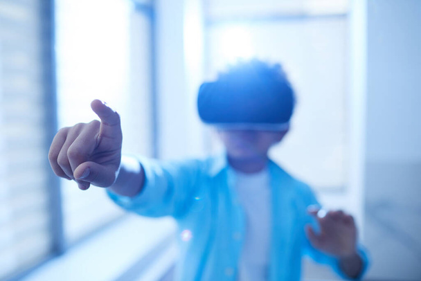Unrecognizable Boy In VR Headset - Фото, изображение