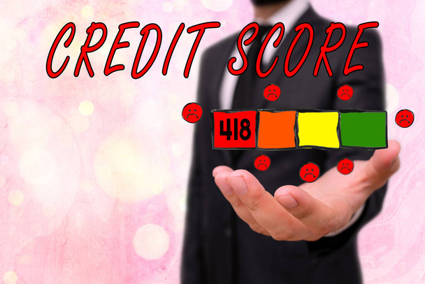 Conceptual hand writing showing Credit Score. Business photo text Report credit score for banking application to asses risk based on the behaviours of the user or client. Assessing credit score for - Photo, Image