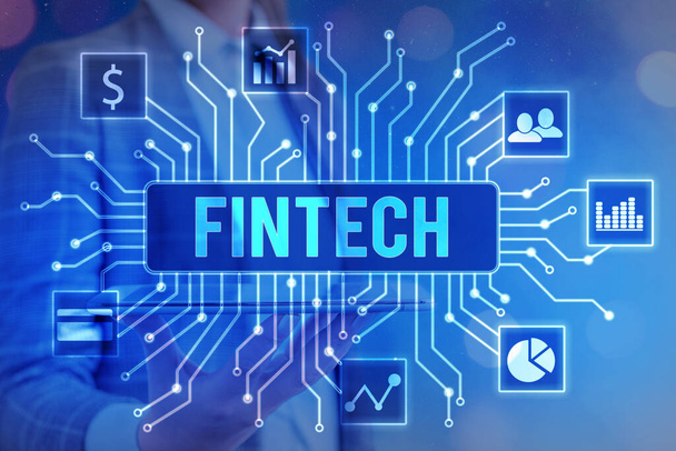 Conceptual hand writing showing Fintech. Business photo showcasing Financial technology concept. Enabling through Tech and Fin FinTech to build system and concepts without banks.. - Φωτογραφία, εικόνα