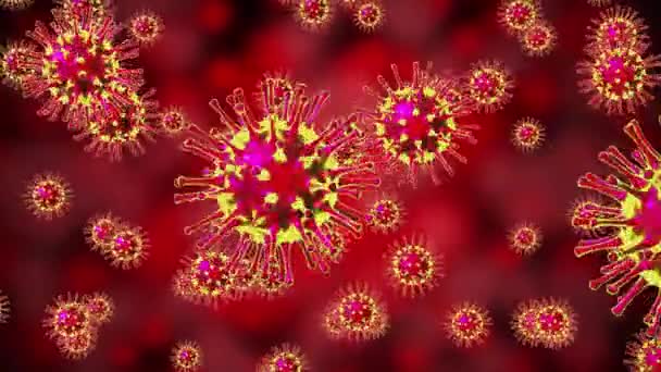 Many coronavirus/ covid-19 virus molecules, red background - 3D 4k animation - Záběry, video