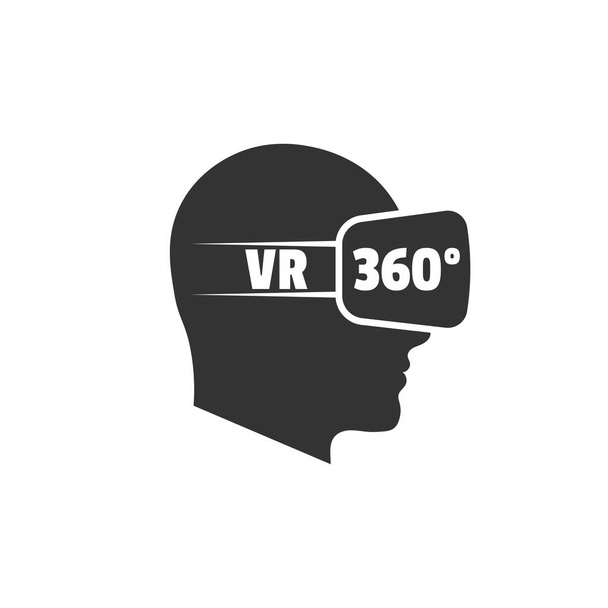 Silhouette of human head with virtual reality glasses. VR 360 angle. Vector icon isolated on white. - Vector, Image