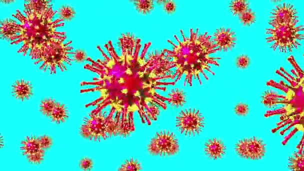 Many coronavirus/ covid-19 virus molecules - isolated on blue background - 3D 4k animation - Πλάνα, βίντεο