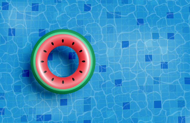 Sommerbanner oder Plakatwerbung. Schwimmbad mit aufblasbarem Gummiring auf dem Wasser. Einkaufsvorlage für die Sommersaison. - Vektor, Bild