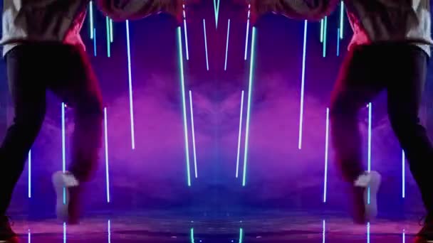neon light dance man billy bounce movements purple - Video, Çekim