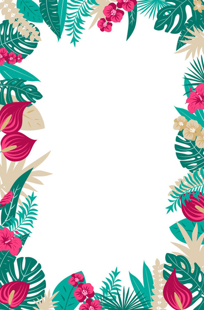 Abstract tropics Collection. Tropical exotic vector flowers and leaves. Set floral illustration. Collection for invitation - Vector, Image
