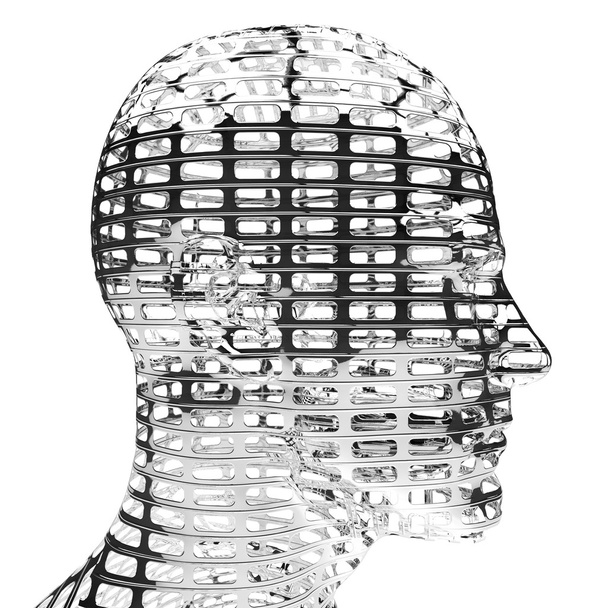 3D-Kopf im Profil isoliert auf schwarzem Hintergrund. - Foto, Bild