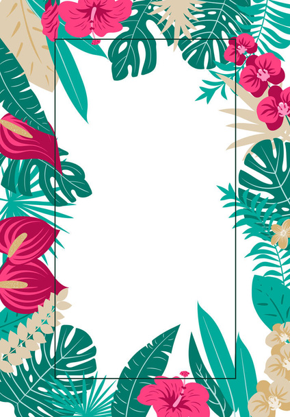 Abstract tropics Collection. Tropical exotic vector flowers and leaves. Set floral illustration. Collection for invitation - Vector, imagen