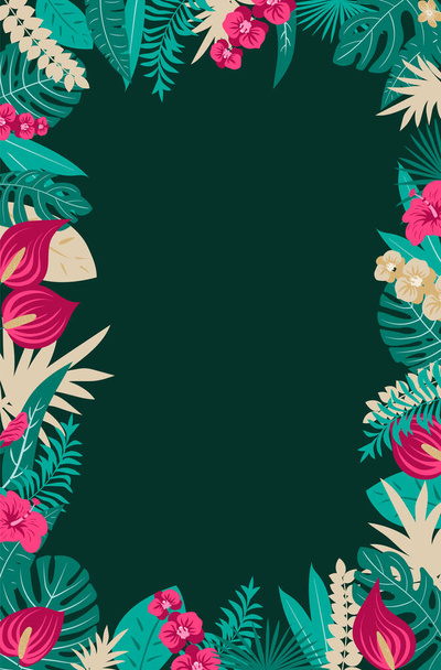 Abstract tropics Collection. Tropical exotic vector flowers and leaves. Set floral illustration. Collection for invitation - Vector, Imagen