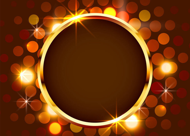 Gold shiny vintage circle border on bright background. Golden luxury realistic frame. - Vector, Image