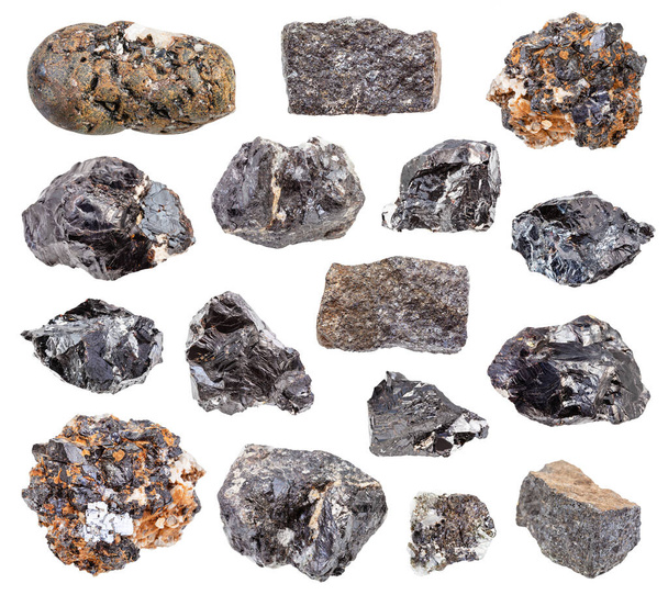 σύνολο διαφόρων βράχων Sphalerite (zink blende) που απομονώνονται σε λευκό φόντο - Φωτογραφία, εικόνα