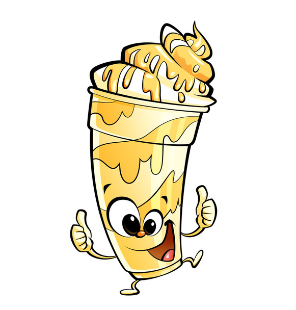 Feliz dibujos animados plátano vainilla Milkshake carácter haciendo pulgares u
 - Foto, imagen