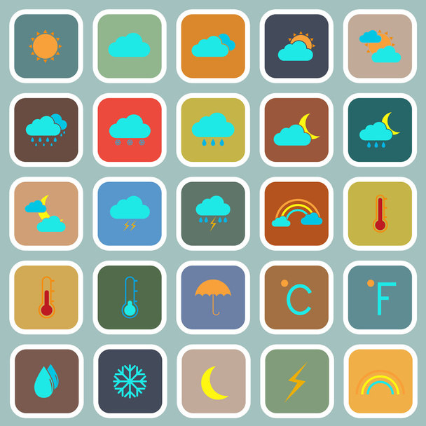 Clima iconos de color plano sobre fondo azul
 - Vector, Imagen