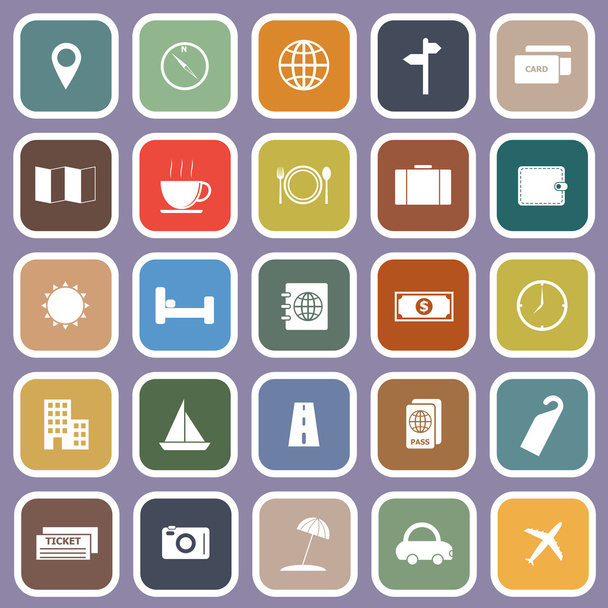 Travel flat icons on violet background - Vector, Image