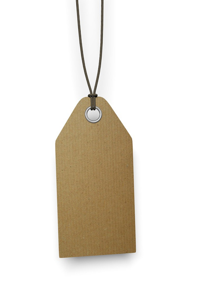 beyaz zemin üzerine gölge kahverengi kağıt etiketle - Fotoğraf, Görsel