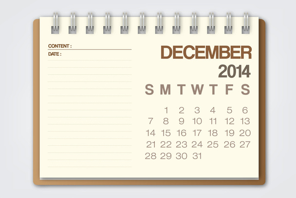 Calendario 2014 Diciembre
 - Vector, Imagen