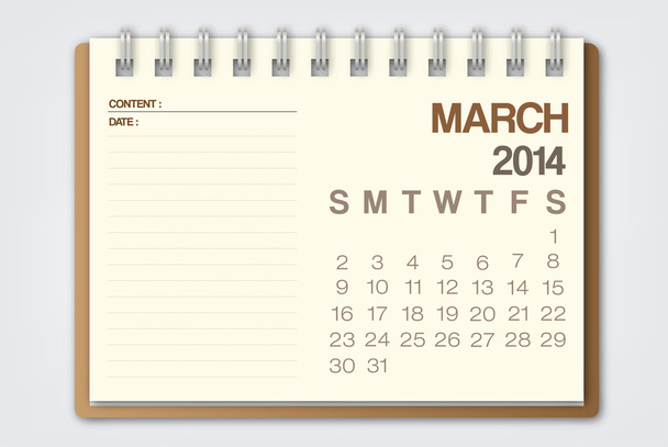 březen 2014 kalendáře - Vektor, obrázek