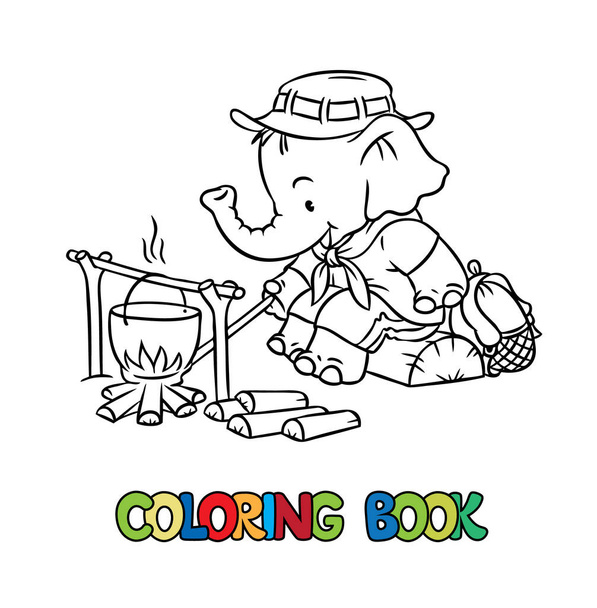 Petit éléphant. Scout camp coloriage livre
 - Vecteur, image