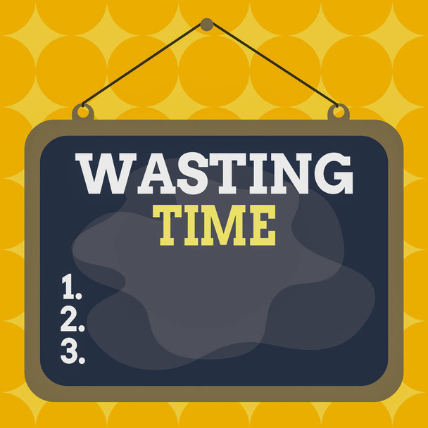 Writing note showing Wasting Time. Business photo showcasing act of spending time doing something that is unnecessary Asymmetrical uneven shaped pattern object multicolour design. - Photo, Image