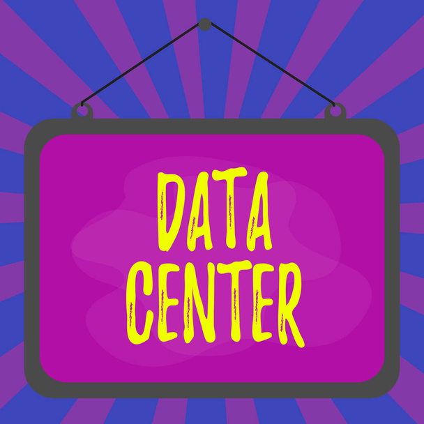 Word writing text Data Center. Business concept for a repository that houses computing facilities like servers Asymmetrical uneven shaped format pattern object outline multicolour design. - 写真・画像