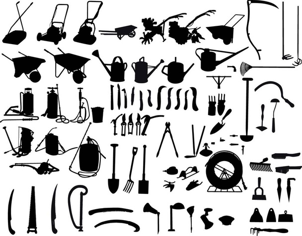 biggest collection of vector garden instruments silhouettes - Vector, Image