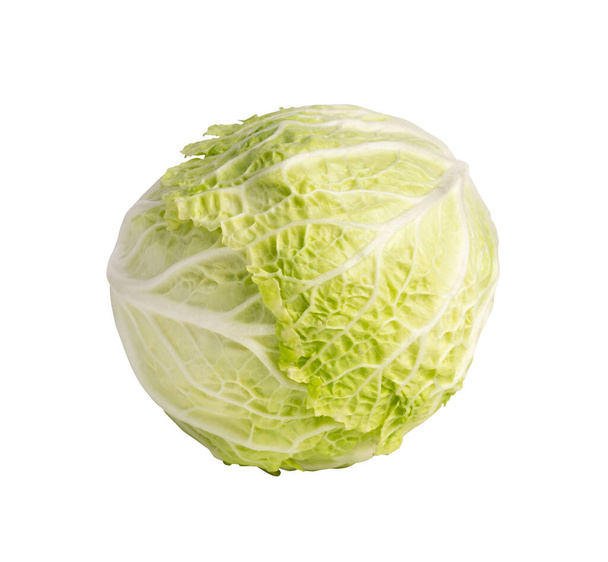 Whole Chinese Cabbage, Napa Cabbage or Wombok Isolated on White Background with Clipping Path. Fresh Green Cabbage - Photo, Image