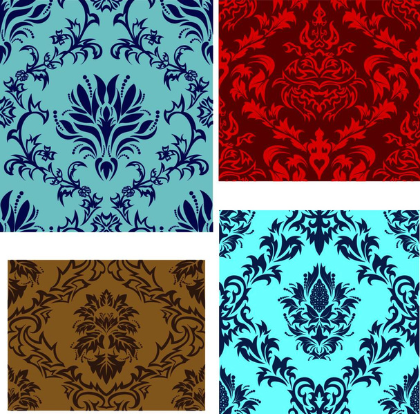 Damask seamless vector backgrounds set.  For easy making seamless pattern just drag all group into swatches bar, and use it for filling any contours. - Vetor, Imagem
