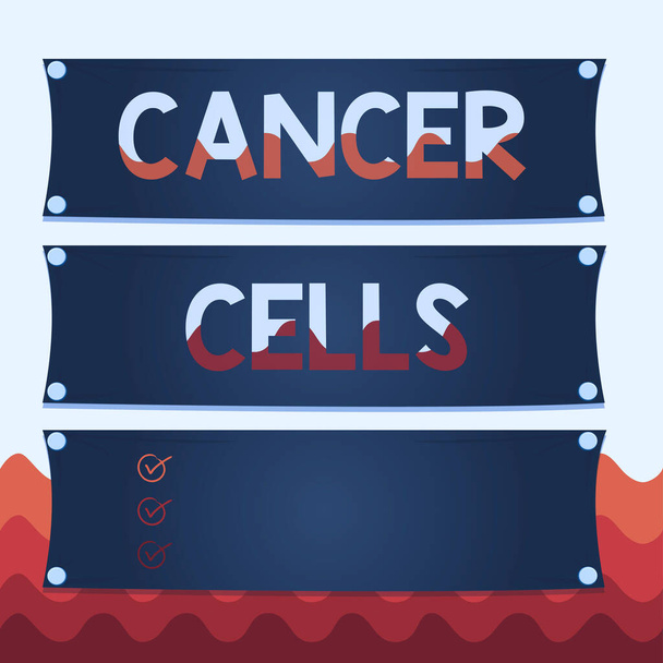 Konzeptionelle Handschrift, die Krebszellen zeigt. Geschäftstexte, die solide Tumore bilden oder das Blut mit abnormalen Zellen überfluten Holztafel mit Nagel auf buntem Hintergrundplankenholz. - Foto, Bild