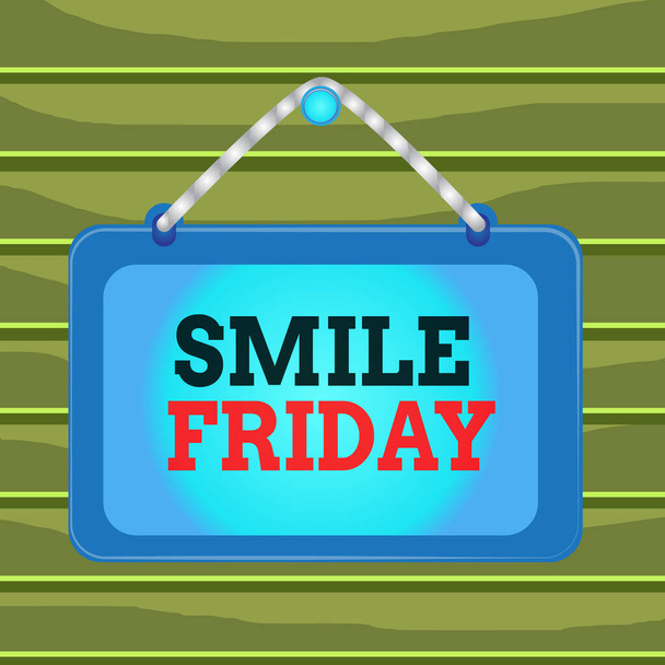Konzeptionelle Handschrift, die Smile Friday zeigt. Business-Foto-Präsentation verwendet werden, um Glück vom Beginn der frischen Woche Board festen Nagelrahmen farbigen Hintergrund Rechteck-Panel zum Ausdruck bringen. - Foto, Bild