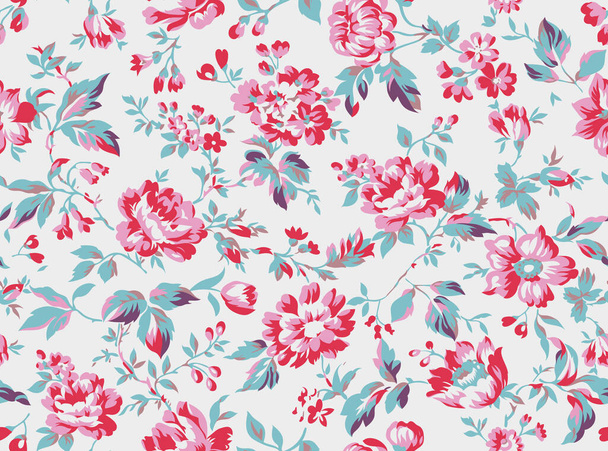 Vintage style floral seamless pattern design, shabby chic roses and peonies repeating background for web and print - Вектор,изображение